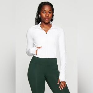 Fabletics Perfect Storm Cropped Train Jacket Classic White Size XL